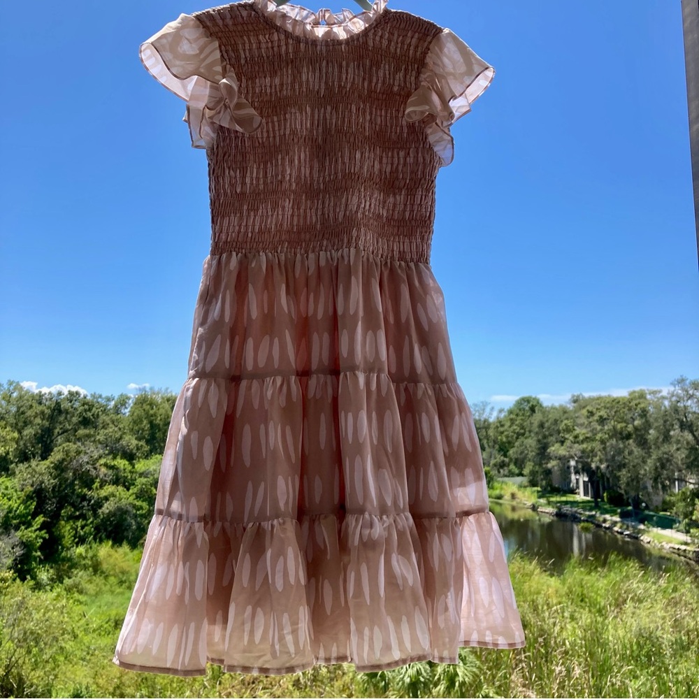 J.MARIE Elegant Ruffled Blush Mini Dress VINTAGE RETRO COUNTRY STYLE